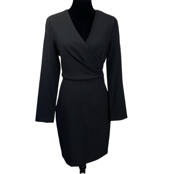Donna Karan Black Striped Long Sleeve Dress - Picture 1 of 7
